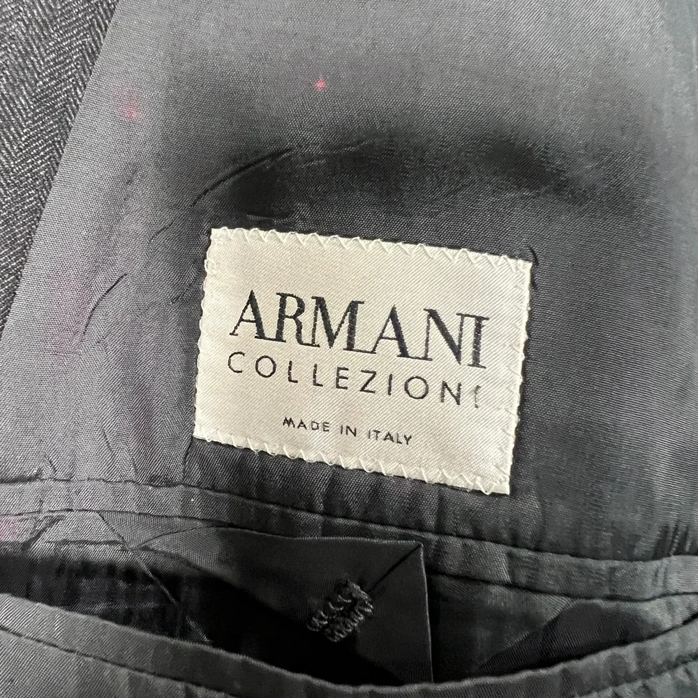 Armani‎ Collezioni Suit Jacket Mens 56L Dark Gray 3 Button Blazer Italy Wool